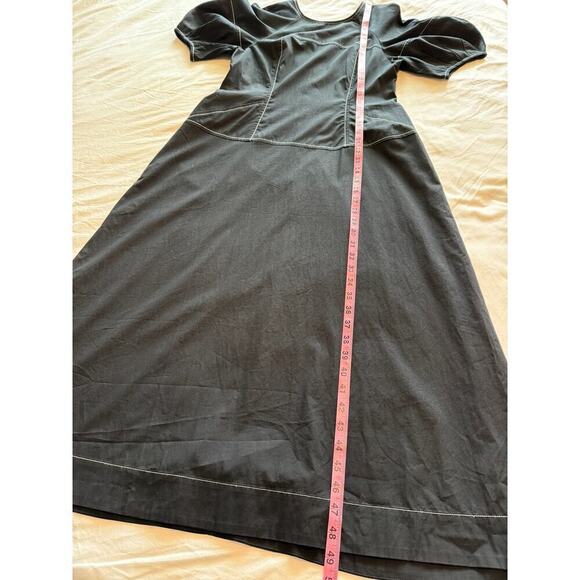 Madewell Women's Puff-Sleeve Drop-Waist Midi Dress Black 6 - Picture 13 of 13